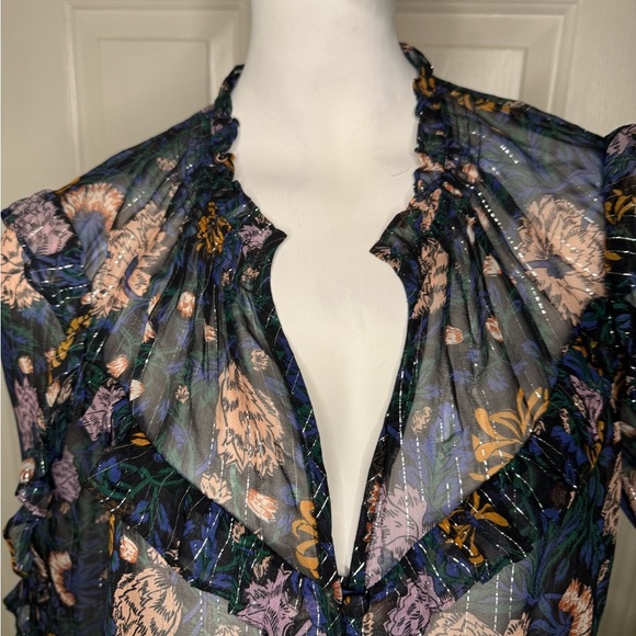 Veronica Beard Floral Ruffle V-Neck Blouse - Picture 10 of 16